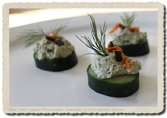 Vegan hors d'oeuvres made with vegetables, fruits, herbs, and seasonings.