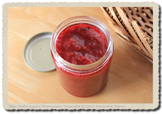 A sweet jam made with strawberries.