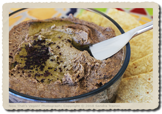 A hummus made with black beans and chickpeas.