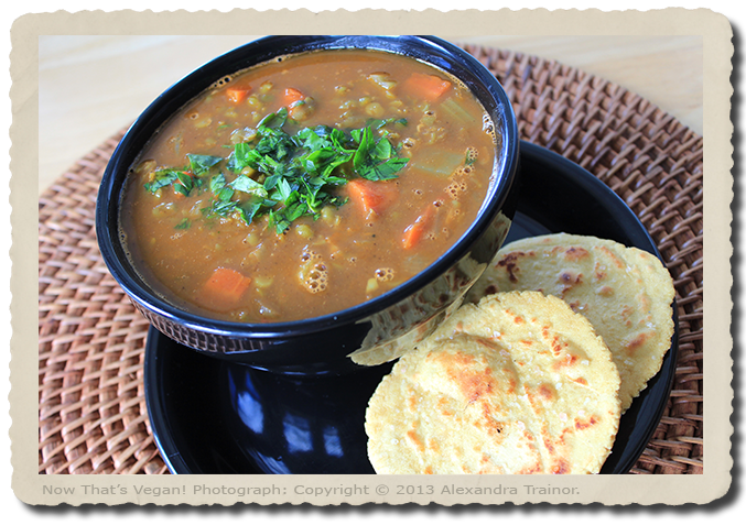 A flavorful soup that uses split peas and Indian spices.