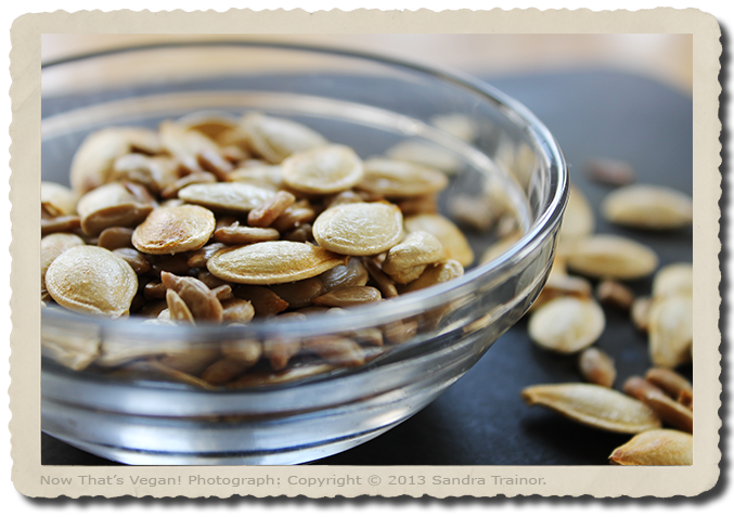 A snack made with baked squash seeds and sunflower seeds.