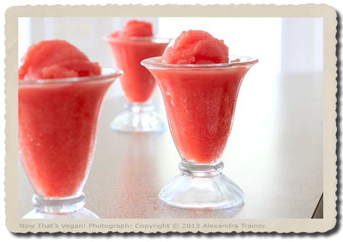 A cool and refreshing dessert made with frozen strawberries.