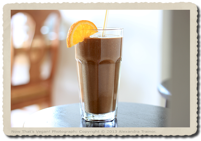 A smoothie that combines carob and orange.