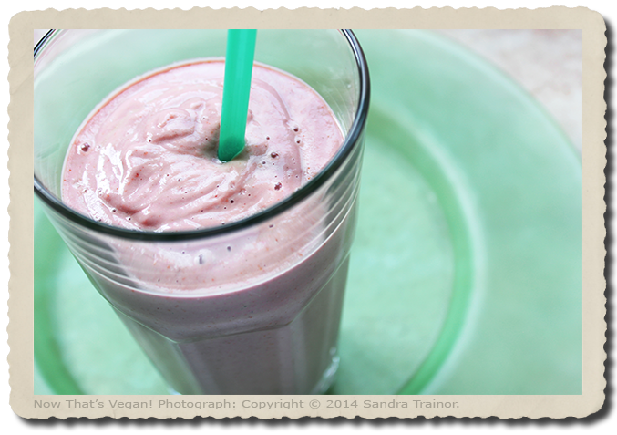A creamy vegan shake made with cashews, raspberries, and limes.
