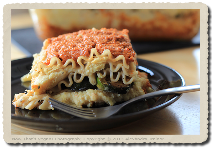 A recipe for a vegan lasagna with zucchini.